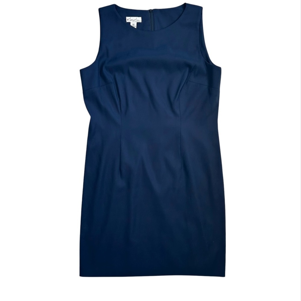 KIM ROGERS PETITE Women’s Sleeveless Sheath Dress Navy Blue Pin-tuck Pleats 14P